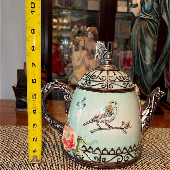 Fitz and Floyd Vintage Floral Teapot with Bird Design - Picture 9 of 14